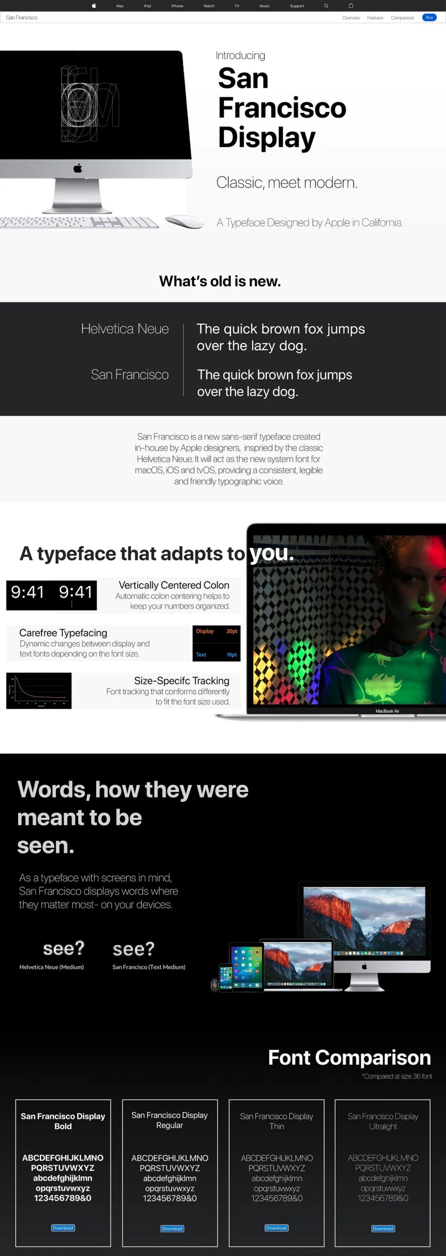Apple web pages set in Apple's San Francisco typeface
