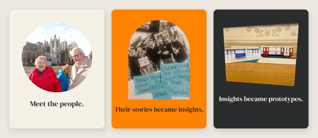 Photos placed in a circle frame, an arch frame and an angled frame on cream, orange and dark slides