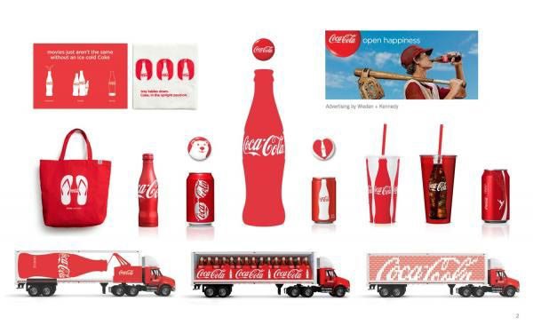 Coca-Cola cups, bottles, trucks and merchandise in red and white