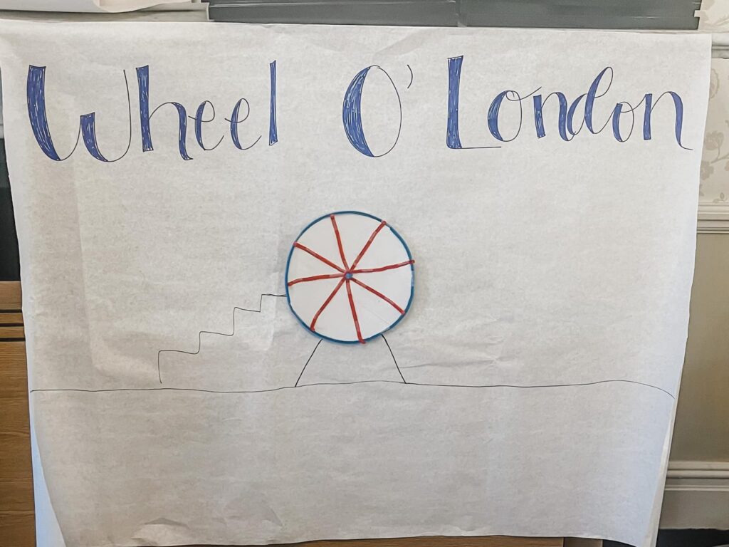 A hand-drawn poster prototype titled Wheel O London