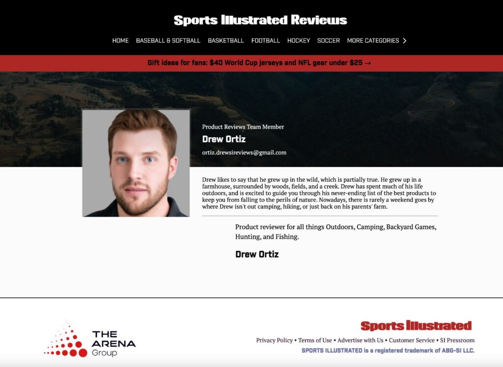 Screenshot of a Sports Illustrated web page showing a writer profile with a headshot